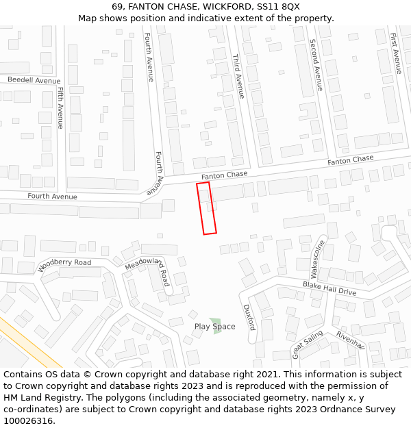 69, FANTON CHASE, WICKFORD, SS11 8QX: Location map and indicative extent of plot