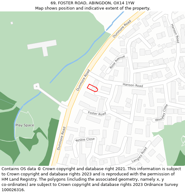 69, FOSTER ROAD, ABINGDON, OX14 1YW: Location map and indicative extent of plot