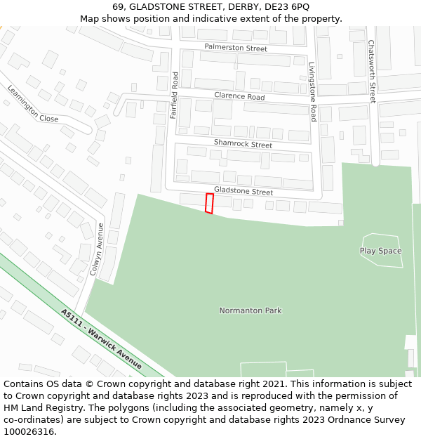 69, GLADSTONE STREET, DERBY, DE23 6PQ: Location map and indicative extent of plot