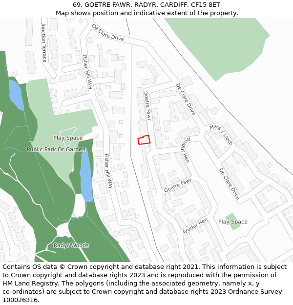 69, GOETRE FAWR, RADYR, CARDIFF, CF15 8ET: Location map and indicative extent of plot