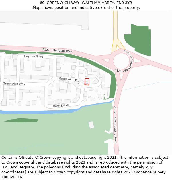 69, GREENWICH WAY, WALTHAM ABBEY, EN9 3YR: Location map and indicative extent of plot