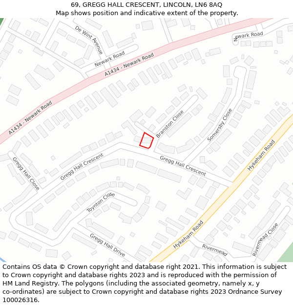 69, GREGG HALL CRESCENT, LINCOLN, LN6 8AQ: Location map and indicative extent of plot