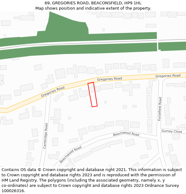 69, GREGORIES ROAD, BEACONSFIELD, HP9 1HL: Location map and indicative extent of plot