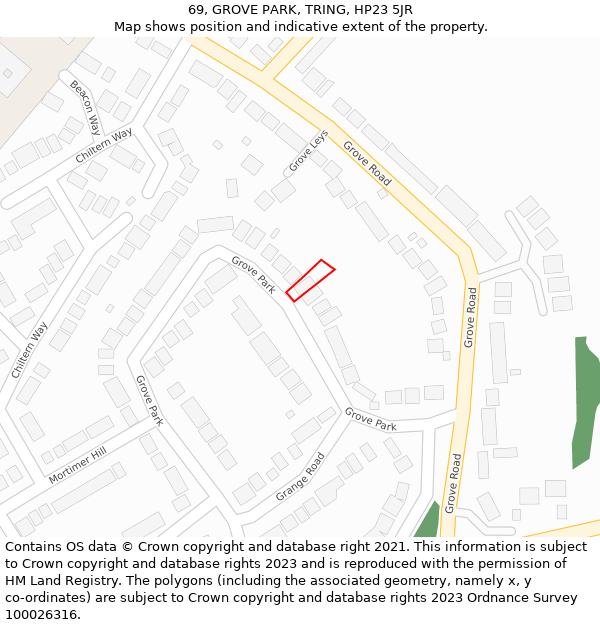 69, GROVE PARK, TRING, HP23 5JR: Location map and indicative extent of plot