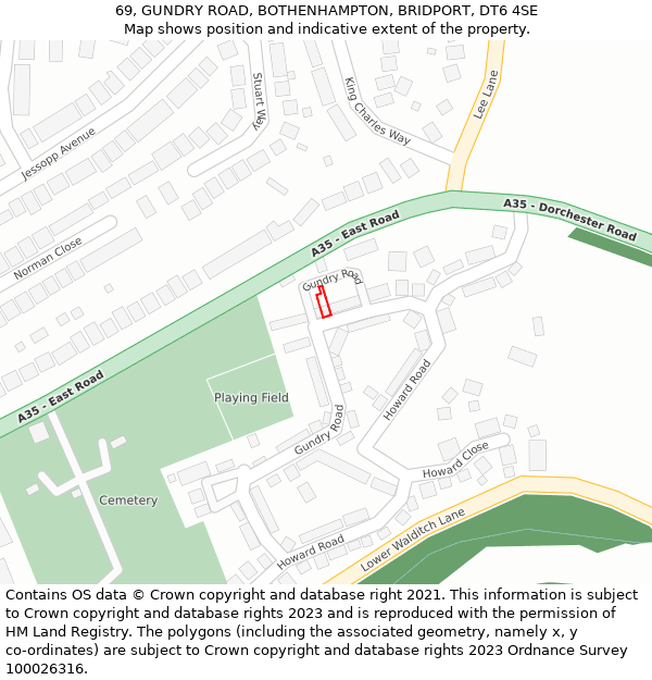 69, GUNDRY ROAD, BOTHENHAMPTON, BRIDPORT, DT6 4SE: Location map and indicative extent of plot