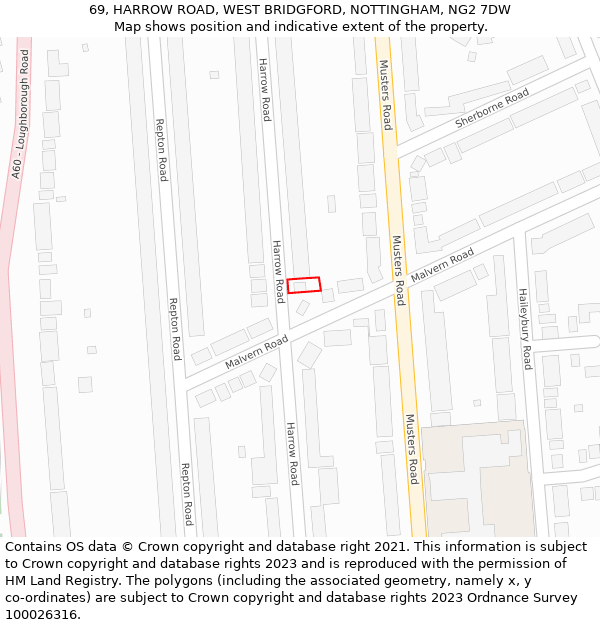 69, HARROW ROAD, WEST BRIDGFORD, NOTTINGHAM, NG2 7DW: Location map and indicative extent of plot