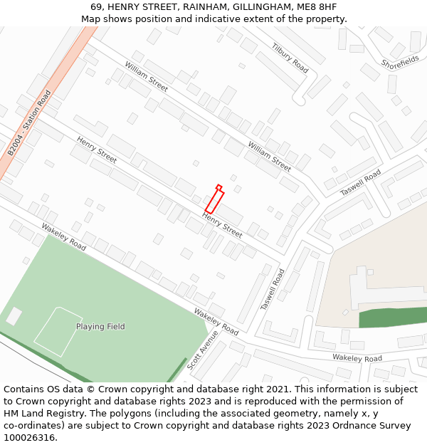 69, HENRY STREET, RAINHAM, GILLINGHAM, ME8 8HF: Location map and indicative extent of plot