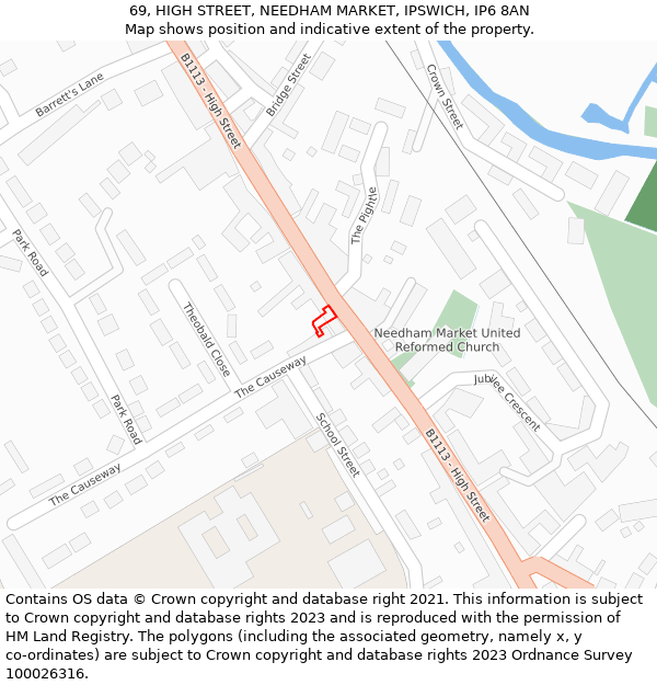 69, HIGH STREET, NEEDHAM MARKET, IPSWICH, IP6 8AN: Location map and indicative extent of plot