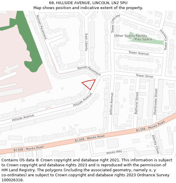 69, HILLSIDE AVENUE, LINCOLN, LN2 5PU: Location map and indicative extent of plot