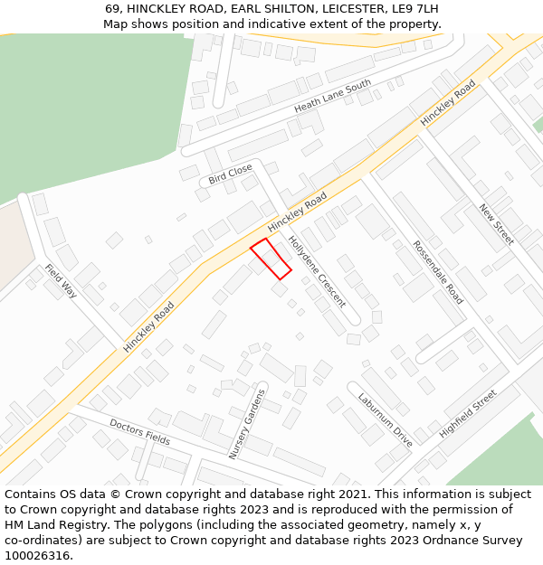 69, HINCKLEY ROAD, EARL SHILTON, LEICESTER, LE9 7LH: Location map and indicative extent of plot