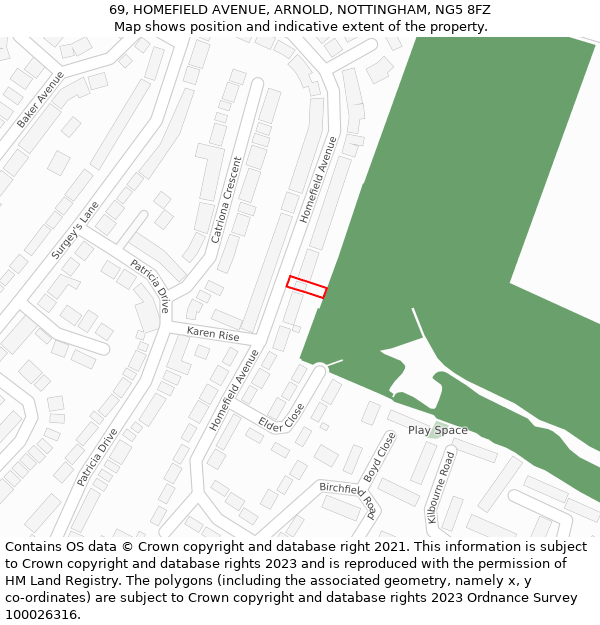 69, HOMEFIELD AVENUE, ARNOLD, NOTTINGHAM, NG5 8FZ: Location map and indicative extent of plot
