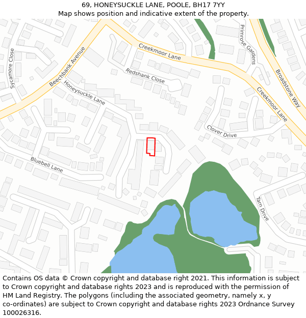 69, HONEYSUCKLE LANE, POOLE, BH17 7YY: Location map and indicative extent of plot