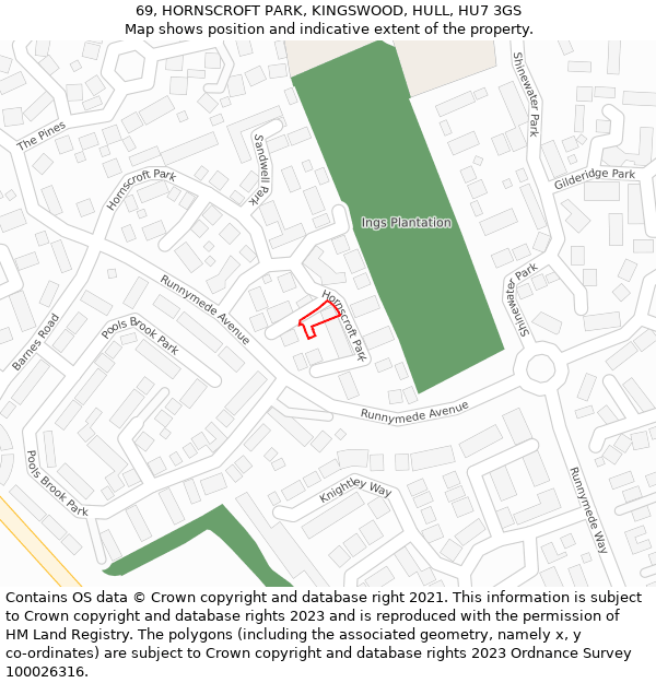 69, HORNSCROFT PARK, KINGSWOOD, HULL, HU7 3GS: Location map and indicative extent of plot