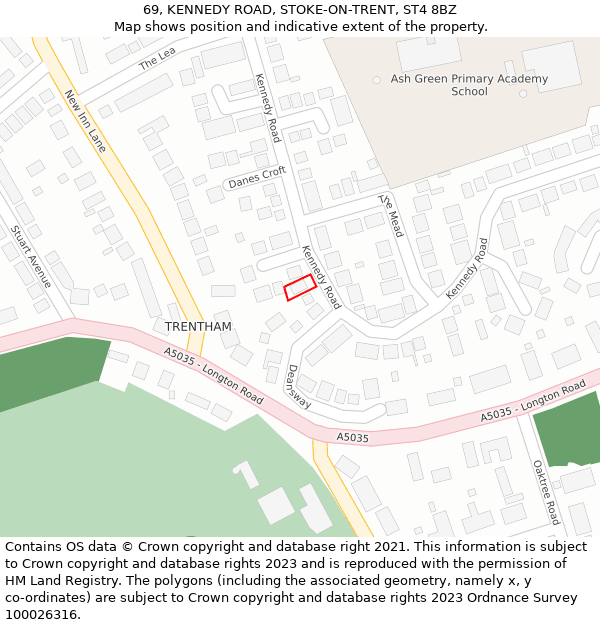 69, KENNEDY ROAD, STOKE-ON-TRENT, ST4 8BZ: Location map and indicative extent of plot