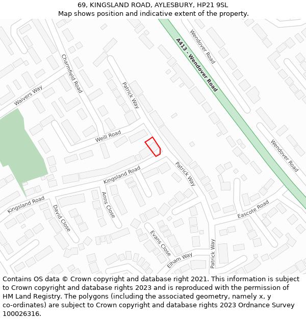 69, KINGSLAND ROAD, AYLESBURY, HP21 9SL: Location map and indicative extent of plot