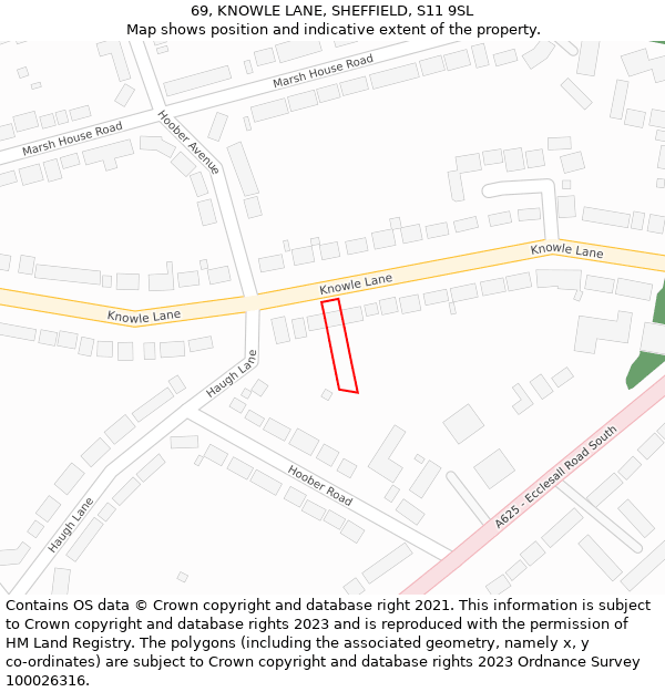 69, KNOWLE LANE, SHEFFIELD, S11 9SL: Location map and indicative extent of plot
