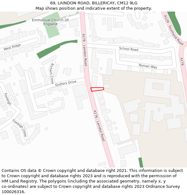 69, LAINDON ROAD, BILLERICAY, CM12 9LG: Location map and indicative extent of plot