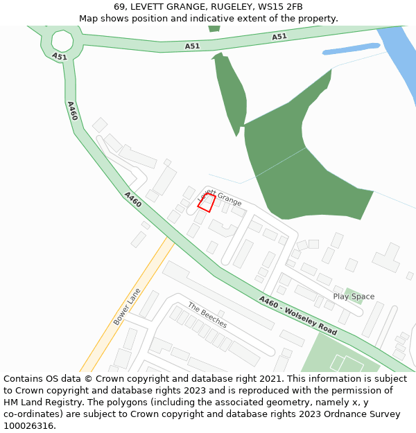 69, LEVETT GRANGE, RUGELEY, WS15 2FB: Location map and indicative extent of plot