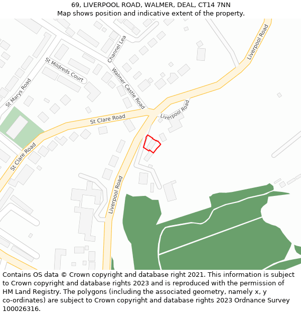 69, LIVERPOOL ROAD, WALMER, DEAL, CT14 7NN: Location map and indicative extent of plot