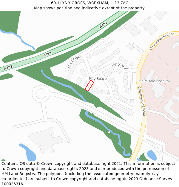 69, LLYS Y GROES, WREXHAM, LL13 7AG: Location map and indicative extent of plot