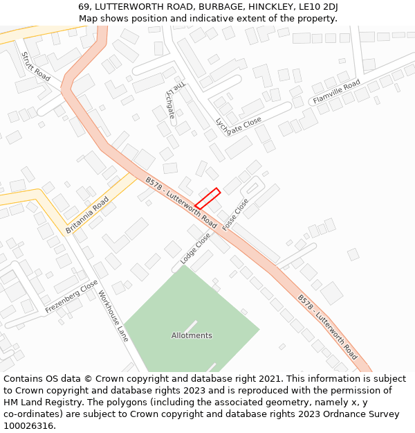 69, LUTTERWORTH ROAD, BURBAGE, HINCKLEY, LE10 2DJ: Location map and indicative extent of plot