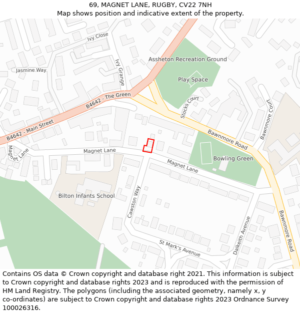 69, MAGNET LANE, RUGBY, CV22 7NH: Location map and indicative extent of plot