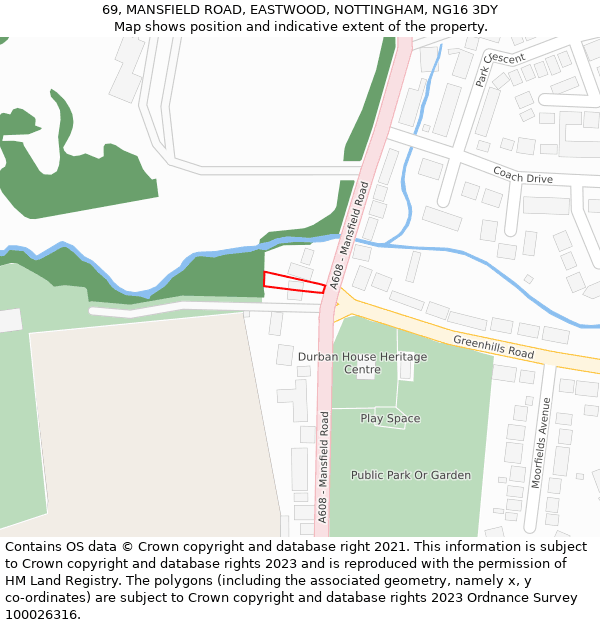 69, MANSFIELD ROAD, EASTWOOD, NOTTINGHAM, NG16 3DY: Location map and indicative extent of plot