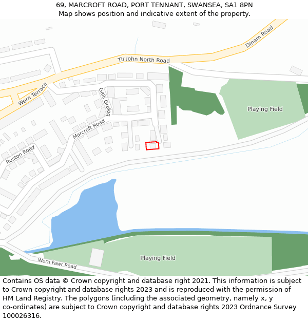 69, MARCROFT ROAD, PORT TENNANT, SWANSEA, SA1 8PN: Location map and indicative extent of plot