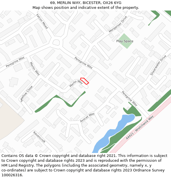 69, MERLIN WAY, BICESTER, OX26 6YG: Location map and indicative extent of plot