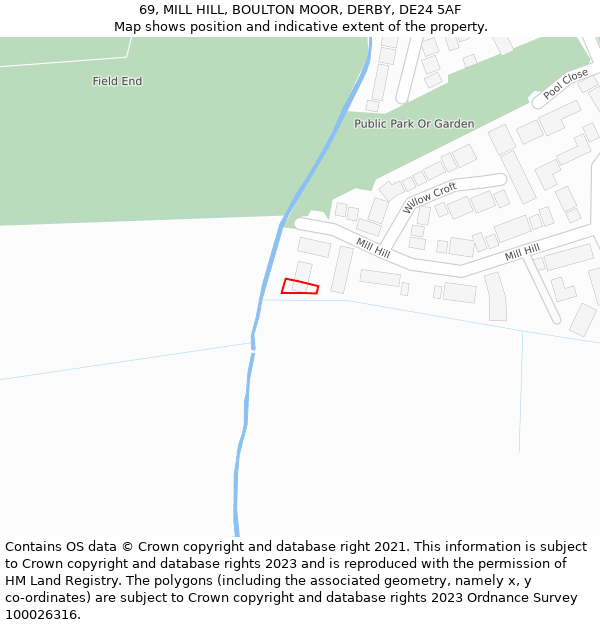 69, MILL HILL, BOULTON MOOR, DERBY, DE24 5AF: Location map and indicative extent of plot