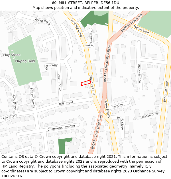 69, MILL STREET, BELPER, DE56 1DU: Location map and indicative extent of plot