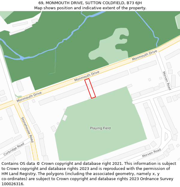 69, MONMOUTH DRIVE, SUTTON COLDFIELD, B73 6JH: Location map and indicative extent of plot