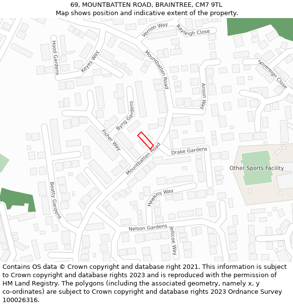 69, MOUNTBATTEN ROAD, BRAINTREE, CM7 9TL: Location map and indicative extent of plot