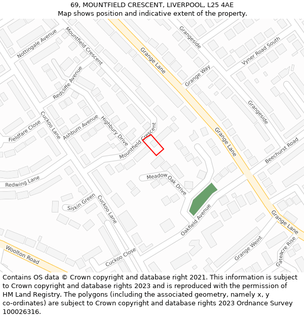 69, MOUNTFIELD CRESCENT, LIVERPOOL, L25 4AE: Location map and indicative extent of plot