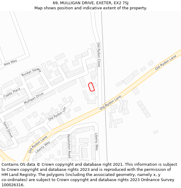 69, MULLIGAN DRIVE, EXETER, EX2 7SJ: Location map and indicative extent of plot