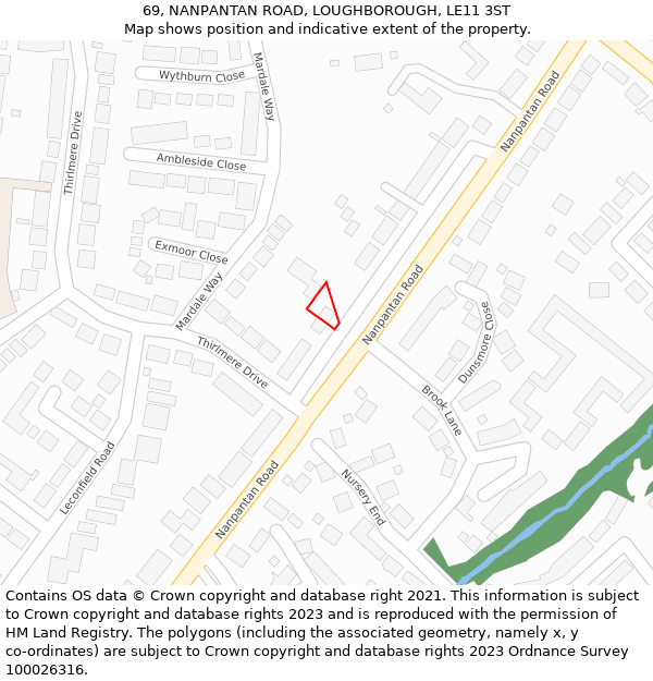 69, NANPANTAN ROAD, LOUGHBOROUGH, LE11 3ST: Location map and indicative extent of plot