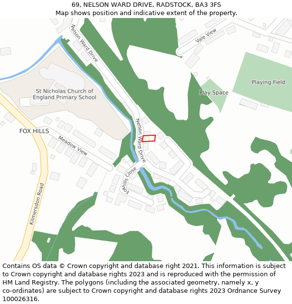 69, NELSON WARD DRIVE, RADSTOCK, BA3 3FS: Location map and indicative extent of plot