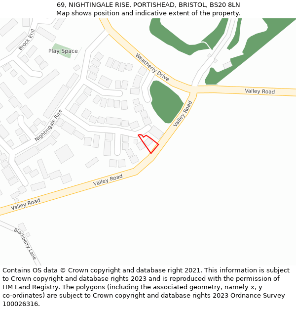 69, NIGHTINGALE RISE, PORTISHEAD, BRISTOL, BS20 8LN: Location map and indicative extent of plot