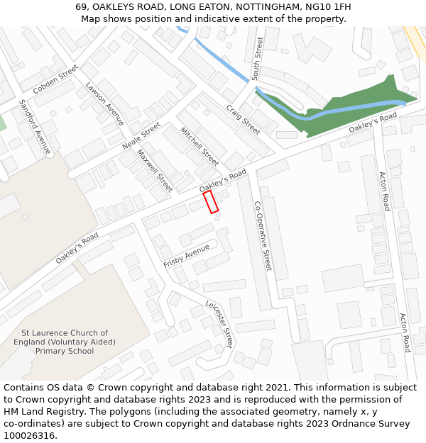 69, OAKLEYS ROAD, LONG EATON, NOTTINGHAM, NG10 1FH: Location map and indicative extent of plot