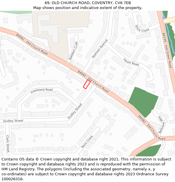 69, OLD CHURCH ROAD, COVENTRY, CV6 7EB: Location map and indicative extent of plot