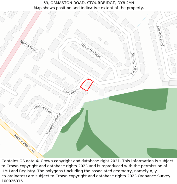 69, OSMASTON ROAD, STOURBRIDGE, DY8 2AN: Location map and indicative extent of plot