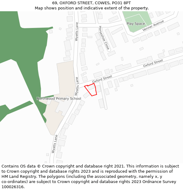 69, OXFORD STREET, COWES, PO31 8PT: Location map and indicative extent of plot