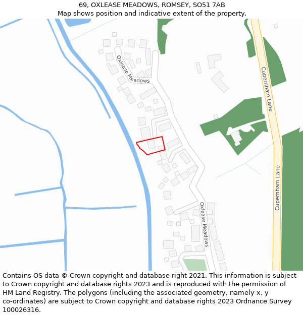 69, OXLEASE MEADOWS, ROMSEY, SO51 7AB: Location map and indicative extent of plot