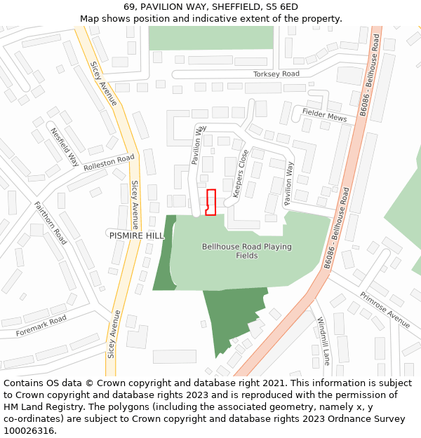 69, PAVILION WAY, SHEFFIELD, S5 6ED: Location map and indicative extent of plot