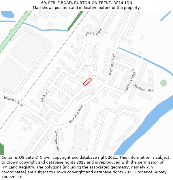 69, PERLE ROAD, BURTON-ON-TRENT, DE14 1DN: Location map and indicative extent of plot
