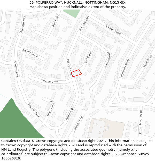 69, POLPERRO WAY, HUCKNALL, NOTTINGHAM, NG15 6JX: Location map and indicative extent of plot