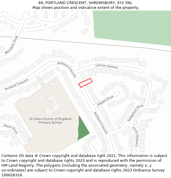 69, PORTLAND CRESCENT, SHREWSBURY, SY2 5NL: Location map and indicative extent of plot