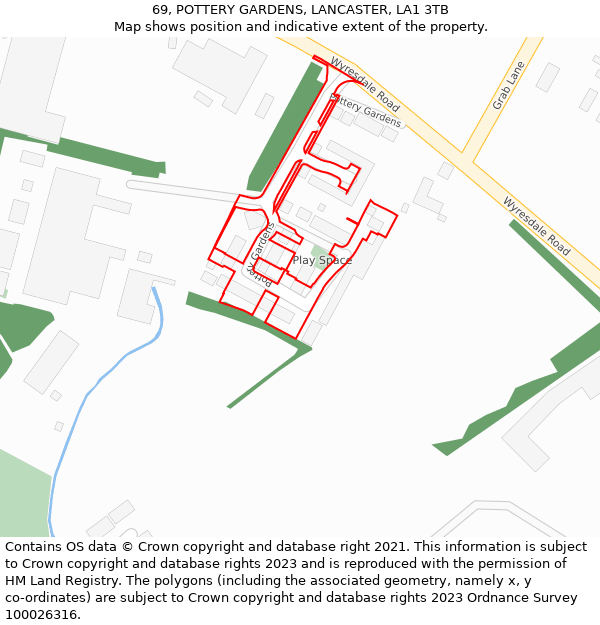 69, POTTERY GARDENS, LANCASTER, LA1 3TB: Location map and indicative extent of plot
