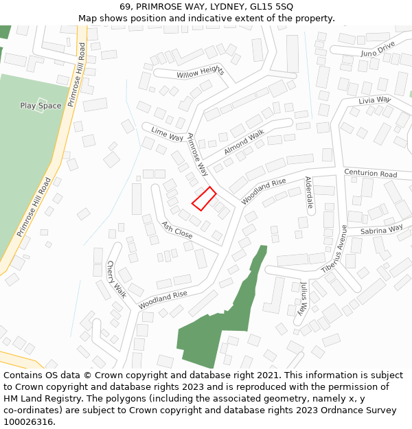 69, PRIMROSE WAY, LYDNEY, GL15 5SQ: Location map and indicative extent of plot