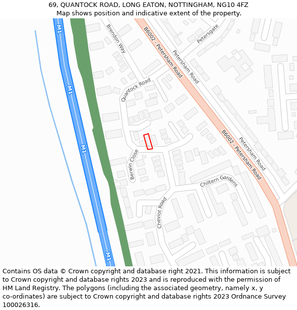 69, QUANTOCK ROAD, LONG EATON, NOTTINGHAM, NG10 4FZ: Location map and indicative extent of plot